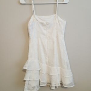 Lulus White Ruffle Mini Dress XS Floral Textured Tiered Party Graduation Dress